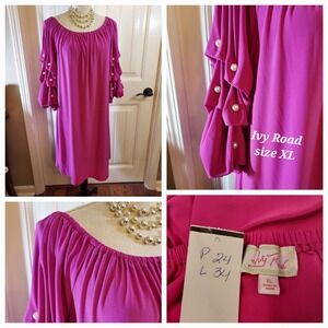 Ivy Road Mini Shift Dress Womens XL Fiercely Pink Ruffle Boat Neck Beaded Sleeve